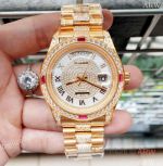 Swiss Copy Rolex Day Date 41 Rose Gold Roman Iced Out Diamond Watches